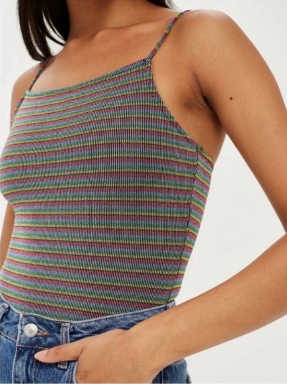 BOGO 🌸🌼 Topshop striped ribbed bodysuit rainbow glitter spaghetti strap